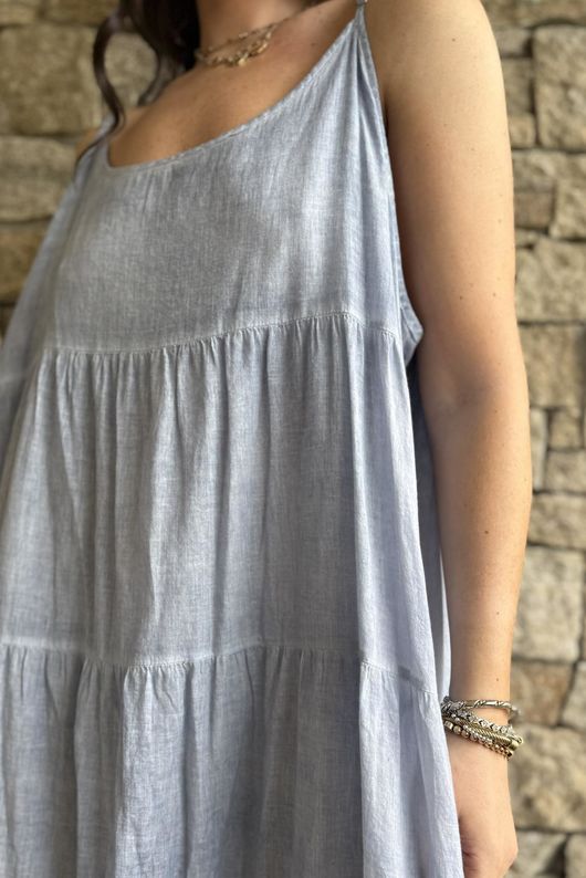 Lenni Cotton Tiered Dress Washed Denim